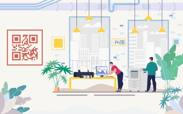 公司办公室配备现代化的平面矢量设备图片下载