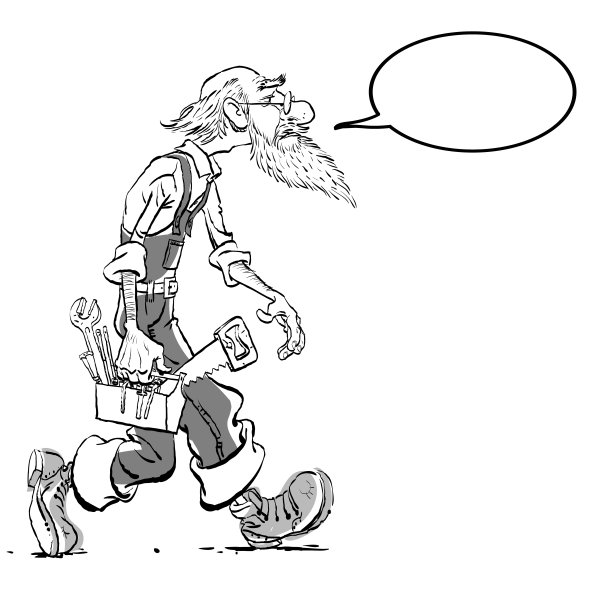 老主人。有趣的老人卡通人物插图。老主人去修理。图片下载