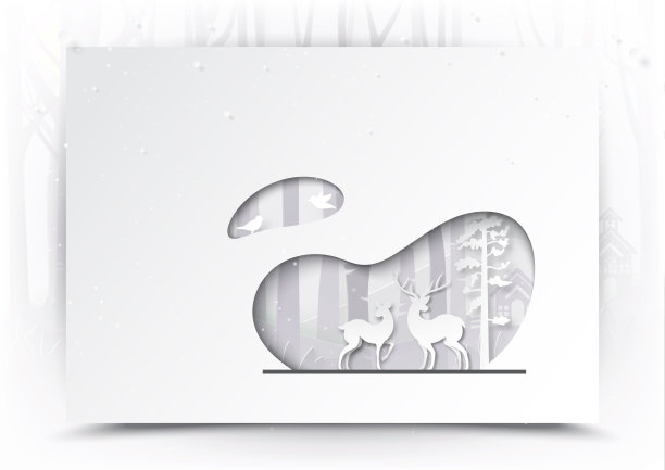 鹿野生动物在森林背景纸模板艺术风格。图片下载