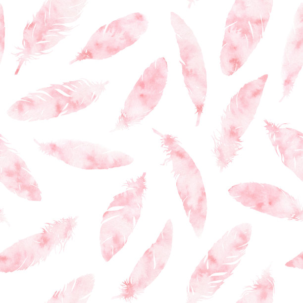 手绘水彩羽毛无缝图案上的白色背景。纹理粉色波西米亚装饰。彩色装饰包装纸，织物和纺织品。图片下载