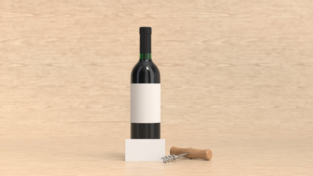 一瓶带名片和开瓶器的红酒图片下载