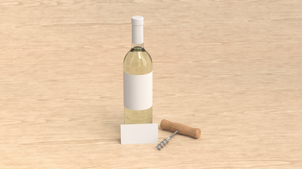 一瓶带名片和开瓶器的白葡萄酒图片下载