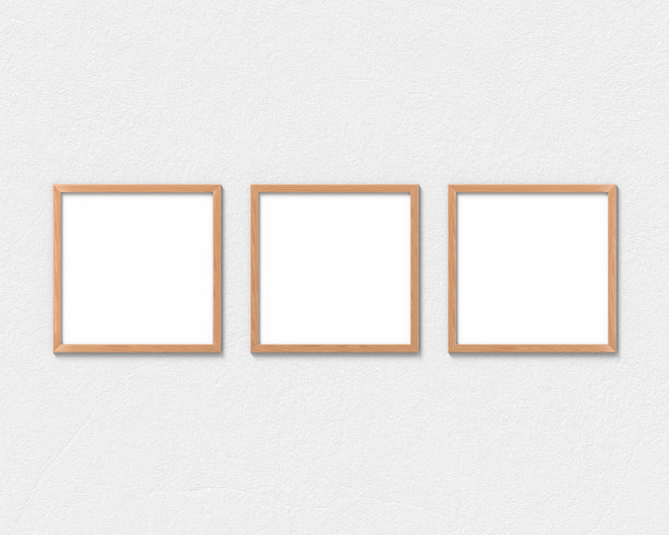 一套3方木框模型挂在墙上。图片或文字的空白底座。3 d渲染。图片下载