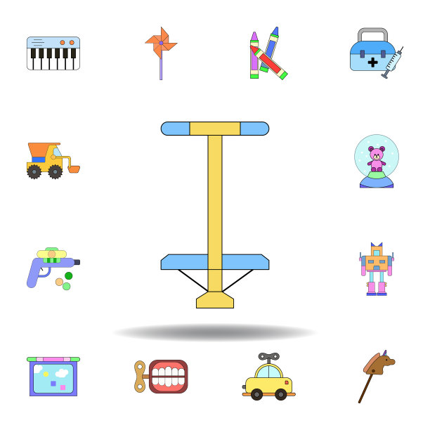 卡通弹簧高跷玩具彩色图标。一套儿童玩具插图图标。标志、符号可用于网页、logo、手机应用、UI、UX图片下载