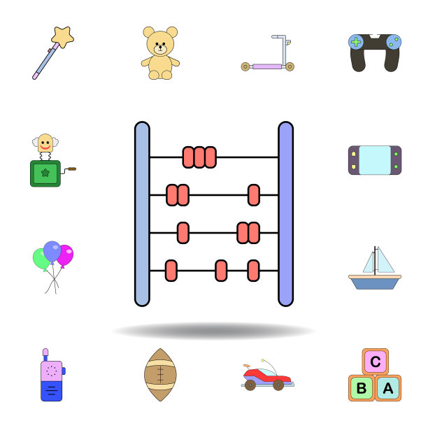 卡通算盘珠玩具彩色图标。一套儿童玩具插图图标。标志、符号可用于网页、logo、手机应用、UI、UX图片下载