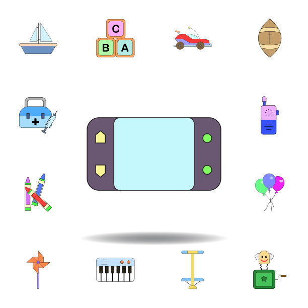 卡通手控制台玩具彩色图标。一套儿童玩具插图图标。标志、符号可用于网页、logo、手机应用、UI、UX图片下载