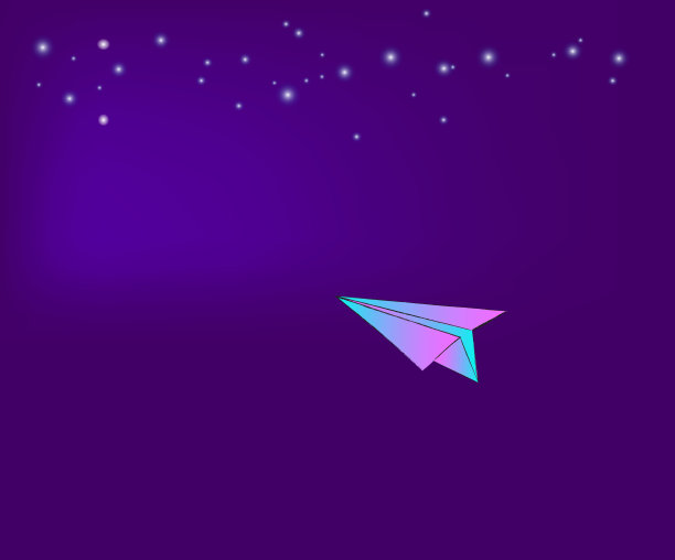 夜间太空中的纸飞机，插图矢量。图片下载