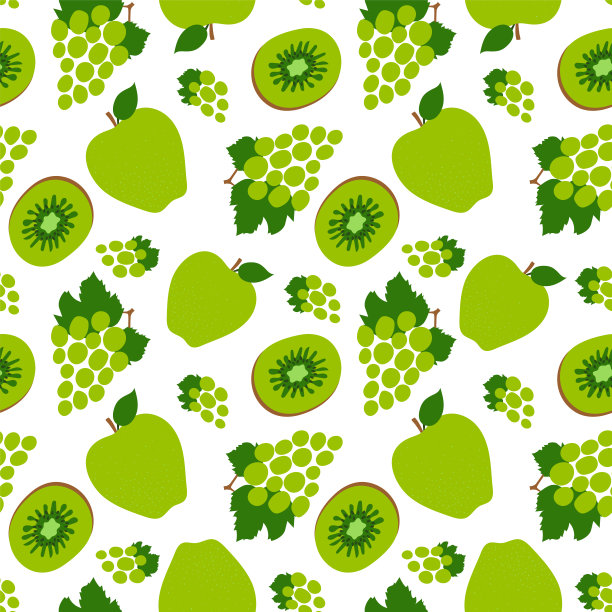 葡萄、猕猴桃、苹果无缝图案。绿色甜的水果。时装设计。服装、纺织品、窗帘或亚麻制品的食品印刷。手绘矢量草图背景。素食菜单图片下载