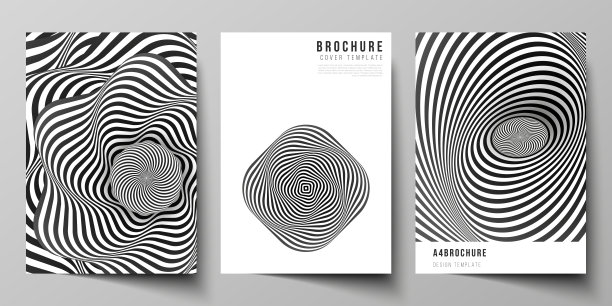矢量布局A4格式现代封面模型设计模板的小册子，杂志，传单，小册子，报告。抽象三维几何背景与光学错觉黑白图案设计图片下载