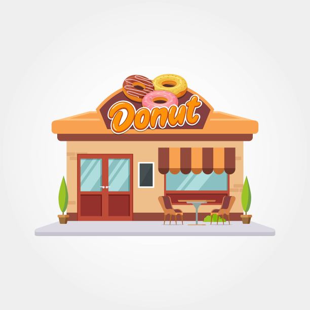 咖啡厅、商店和餐厅建筑矢量平面设计插图图片下载