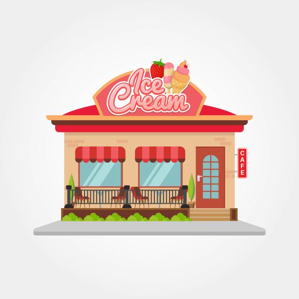 咖啡厅、商店和餐厅建筑矢量平面设计插图图片下载