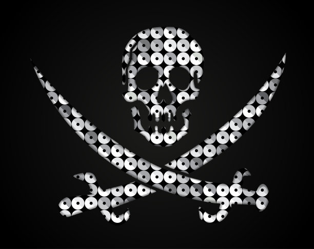 矢量头骨与骨头银亮片，闪光。海盗旗的概念。海盗旗。图片下载