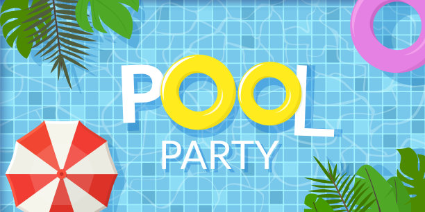 夏日泳池派对横旗。彩色矢量海报模板夏季。图片下载