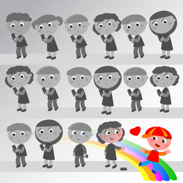 男孩和女孩被手机隔离图片下载