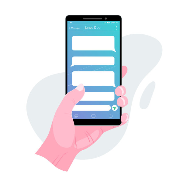 消息模板。手持智能手机。图片下载