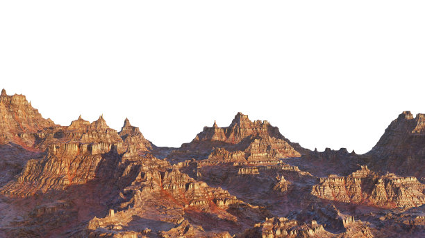 美丽的山脉，分层的岩层在沙漠中孤立的白色背景图片下载