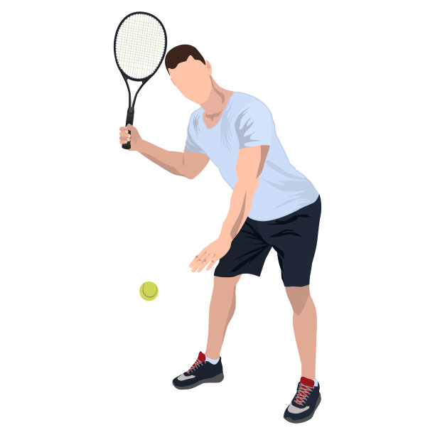 网球运动员与球和球拍，矢量平面孤立的插图图片下载