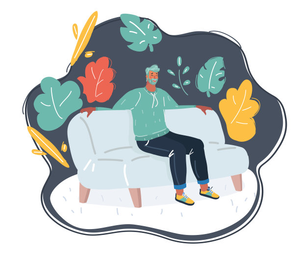 一个年轻人坐在沙发上。图片下载