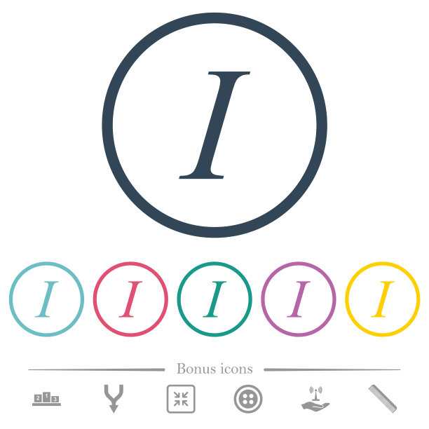 斜体字体类型的平面颜色图标在圆形轮廓图片下载