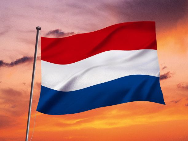 荷兰国旗迎风飘扬，3D插图图片下载