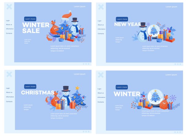 冬季和节假日网页横幅设置与各种传统符号的网站模板。图片下载
