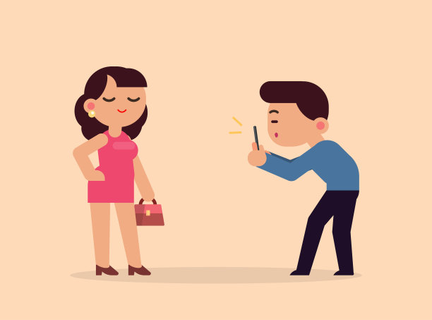 一位摄影师用智能手机拍摄了一名模特的照片，矢量平面插图。图片下载