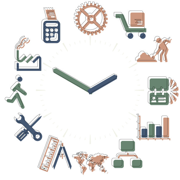 工作时间。活动图标在一个手表领域与小时。图片下载