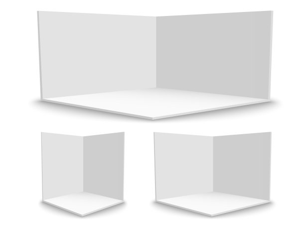 3 d展览摊位。广场的角落。向量白色空几何正方形。空白框模板图片下载