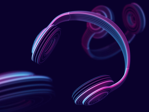现代3D耳机在黑暗的背景。数字声音的抽象可视化。图片下载