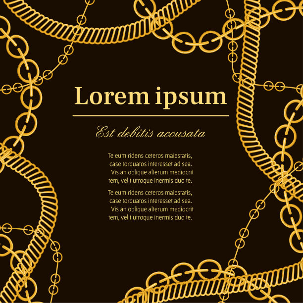金链图案。发短信的地方。不同类型的链条，豪华装修。贺卡或广告传单的概念。平面矢量插图在黑暗的背景图片下载