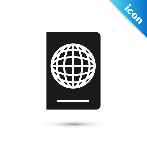 黑色护照与生物特征数据图标孤立在白色背景。身份证明文件。矢量图图片下载