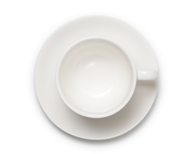 空的白色咖啡杯或茶杯顶部视图在白色的背景。剪切路径。图片下载