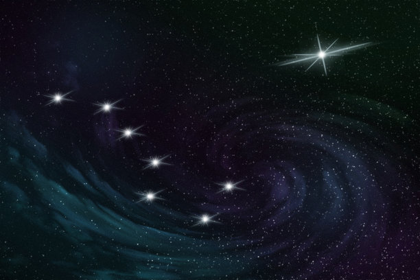 星空下的大熊星座和北极星，插图。图片下载