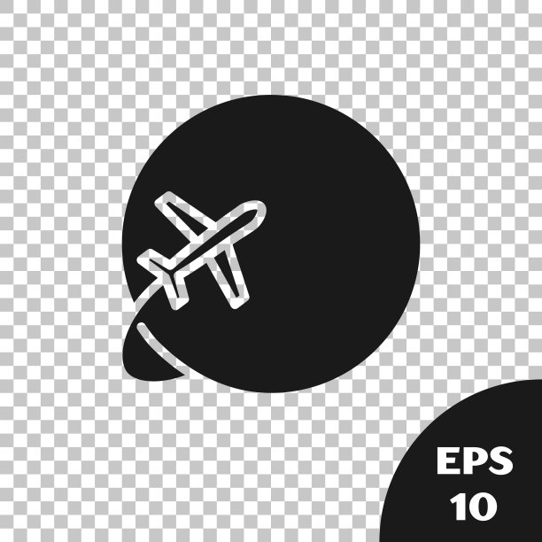 黑色的地球仪与飞行飞机图标隔离在透明的背景。飞机绕着地球飞行。飞机世界图标。矢量图图片下载