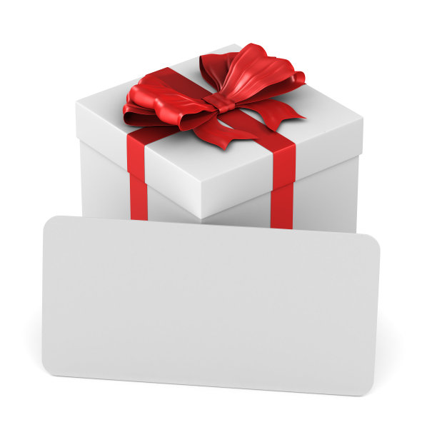 白色盒子与红色蝴蝶结和标签在白色背景。孤立的3 d演示图片下载