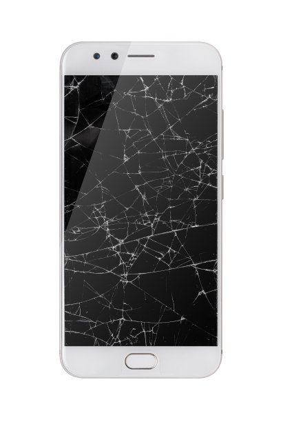 现代触摸屏智能手机与破碎的屏幕隔离在白色背景。图片下载