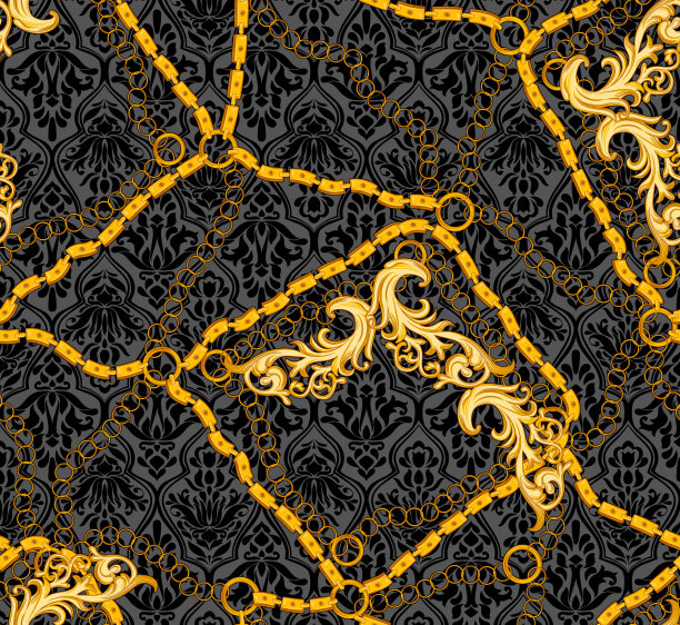 金色链条无缝模式上的黑色与灰色背景。图片下载