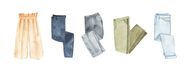 水彩女装时装长裤长裤马裤孤立图片下载