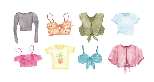 水彩女装露脐装t恤孤立图片下载