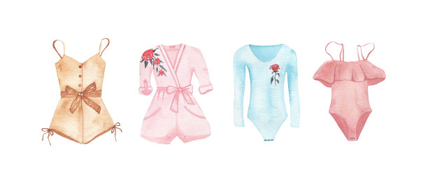 水彩女装时装连体衣隔离图片下载