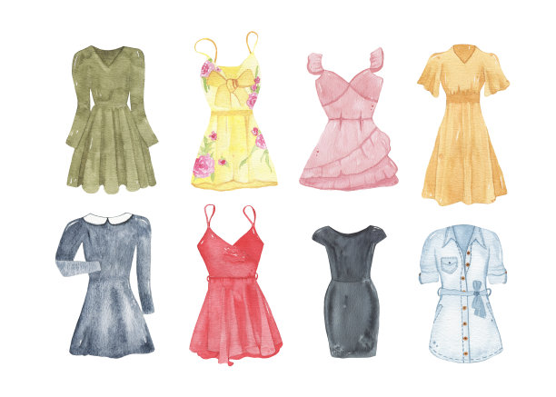 水彩女装，秋冬黑红裙图片下载