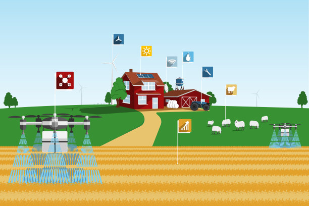 智能农场上的无人机喷雾器图片下载