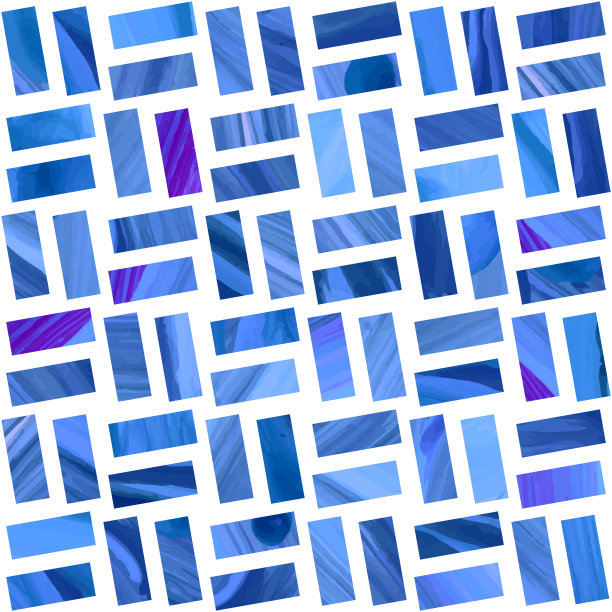 向量抽象无缝蓝色单色水磨石地板图案。水彩画的砖块排列在白色的背景上。凹凸贴图和漫反射纹理游戏，壁纸图片下载