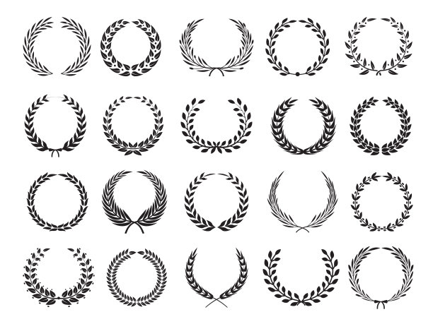 希腊的分支。圈胜利奖花环与叶向量元素为标志标签图片下载