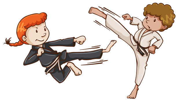 女孩和男孩空手道的场景图片下载