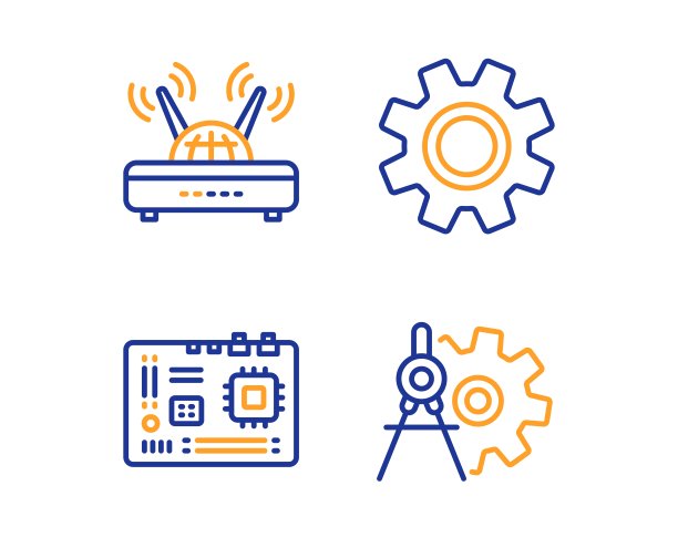 服务，Wifi和主板图标设置。齿轮分隔标志。向量图片下载