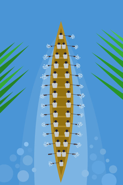 在赛艇比赛中划船的队伍的俯视图图片下载