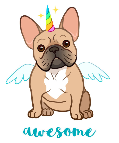 独角兽法国斗牛犬与彩虹角和翅膀矢量卡通插图。可爱有趣的胖乎乎的小狗孤立在白色。幽默的，令人敬畏的，神奇的，神话般的生物，相信自己。图片下载