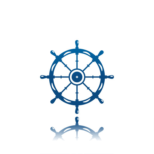 矢量孤立的渐变蓝色图标方向盘上的白色背景与反射。图片下载