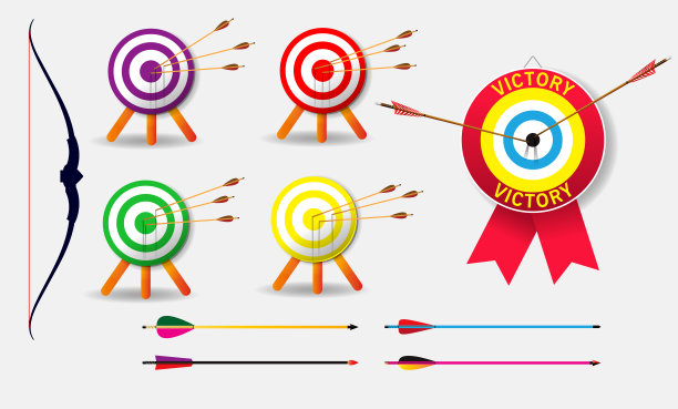一套射箭目标与箭头在白色背景隔离。图片下载